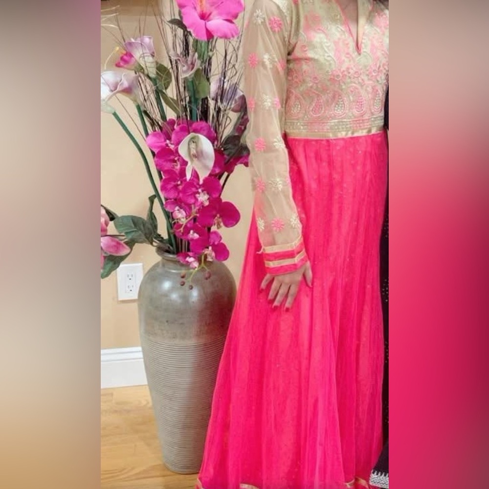 Elegant Pink Indian long dress with pajami and dupatta